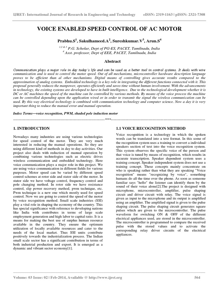 Voice Enabled Speed Control of Ac Motor | PDF | Amplifier | Microcontroller