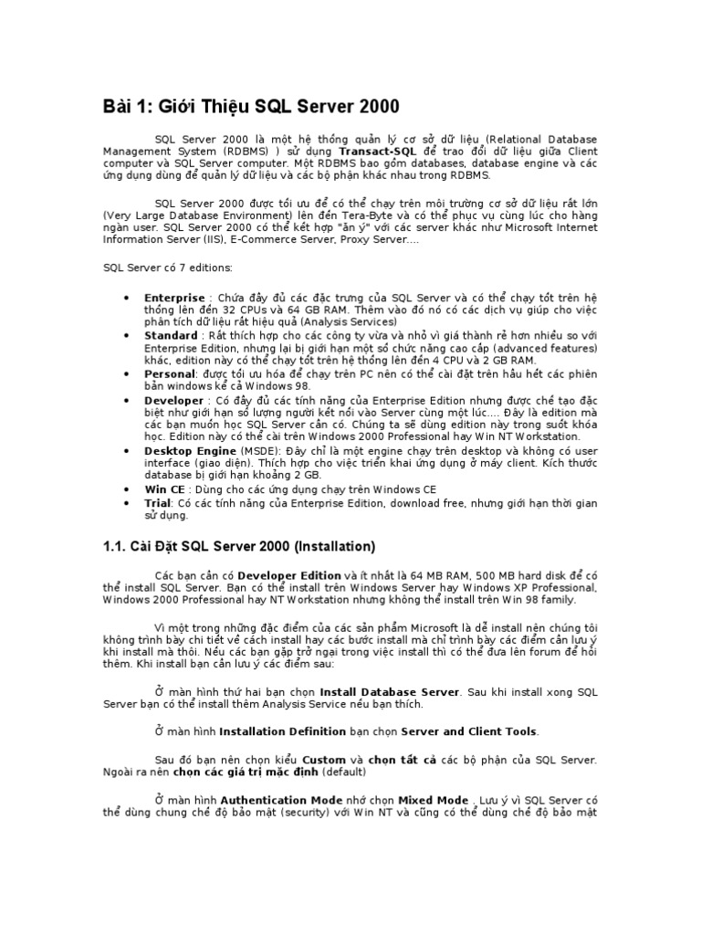 Gioi Thieu SQL 2000 | PDF
