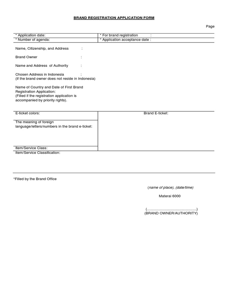 Brand Registration Application Form | PDF | Business | Finance & Money ...