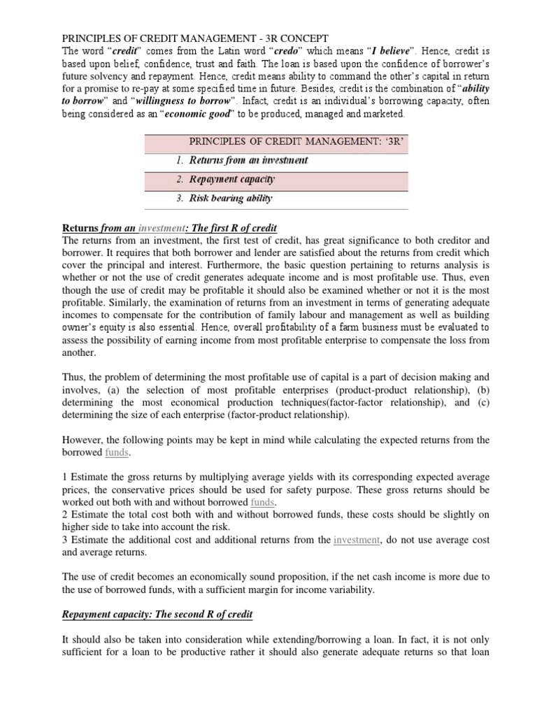 Principles of Credit Management: 3Rs | PDF | Loans | Credit (Finance)