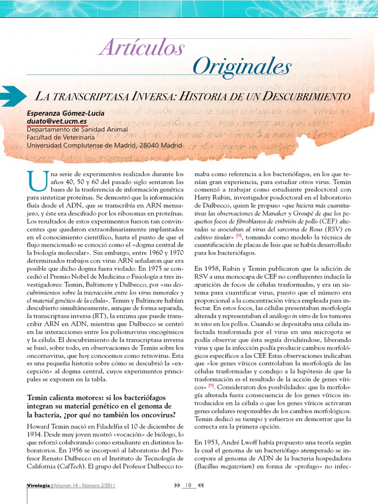 Descubrimiento de la Transcriptasa Inversa | PDF | La transcriptasa ...
