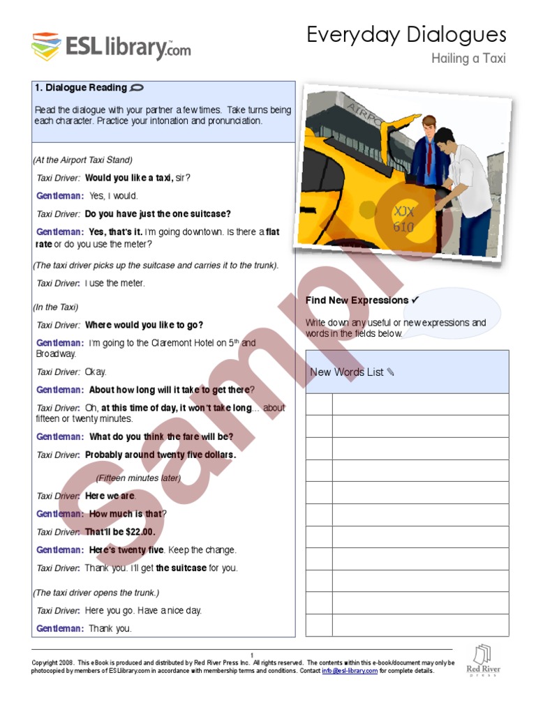 Hailing a Taxi English Learning Taxicab E Books
