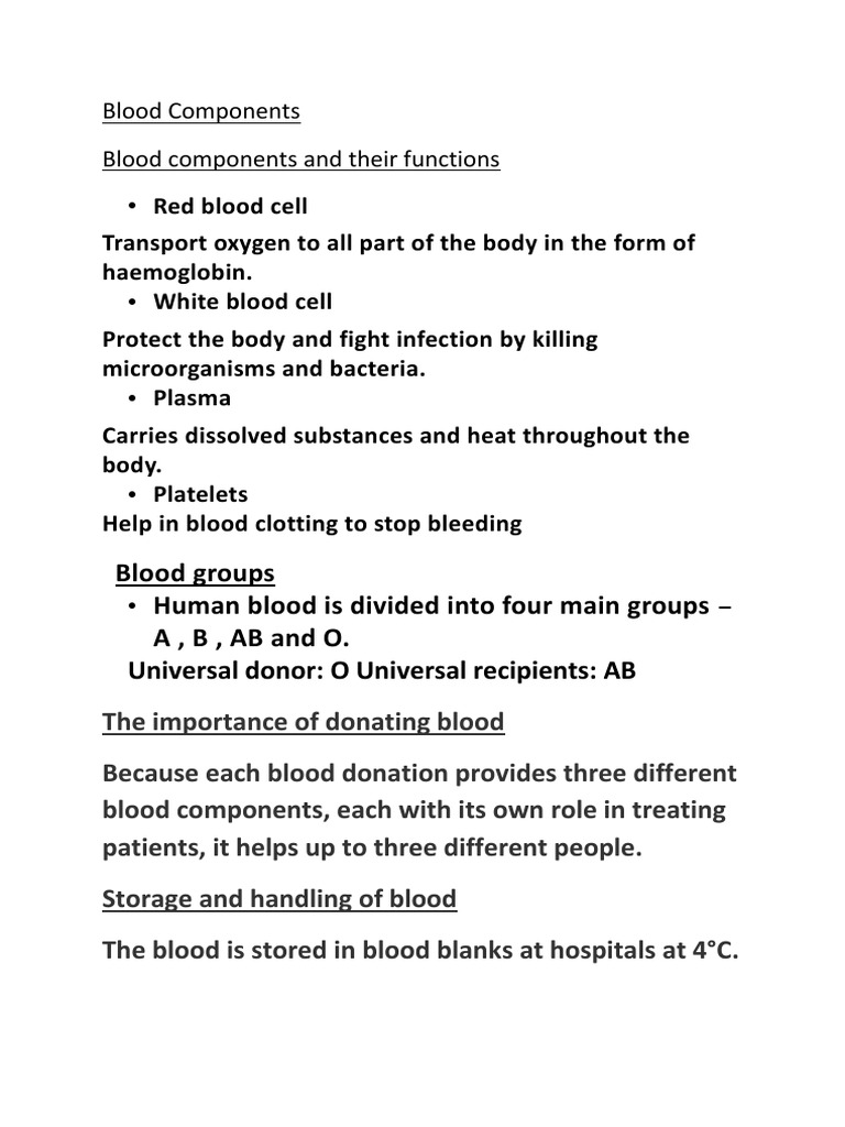 Blood Components and Functions | PDF