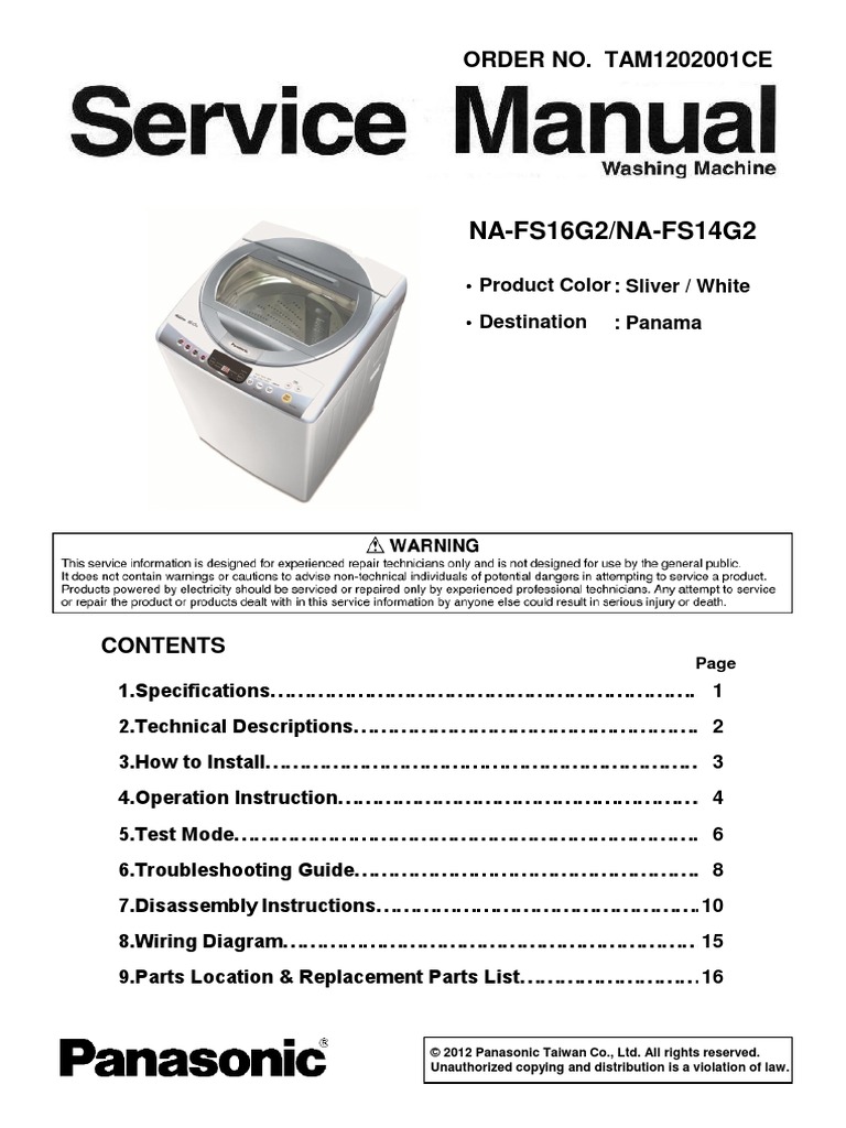 NA-FS16G2-14G2 Panasonic Washing Machine Service Manual | Electrical
