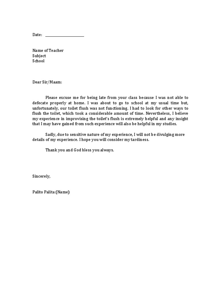 Excuse Letter Student - Tardiness Excuse Letter Student - Tardiness