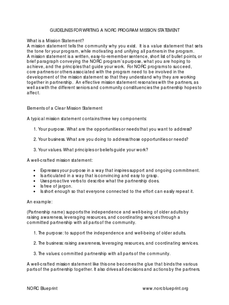 Crafting NORC Program Mission Statements | PDF | Business