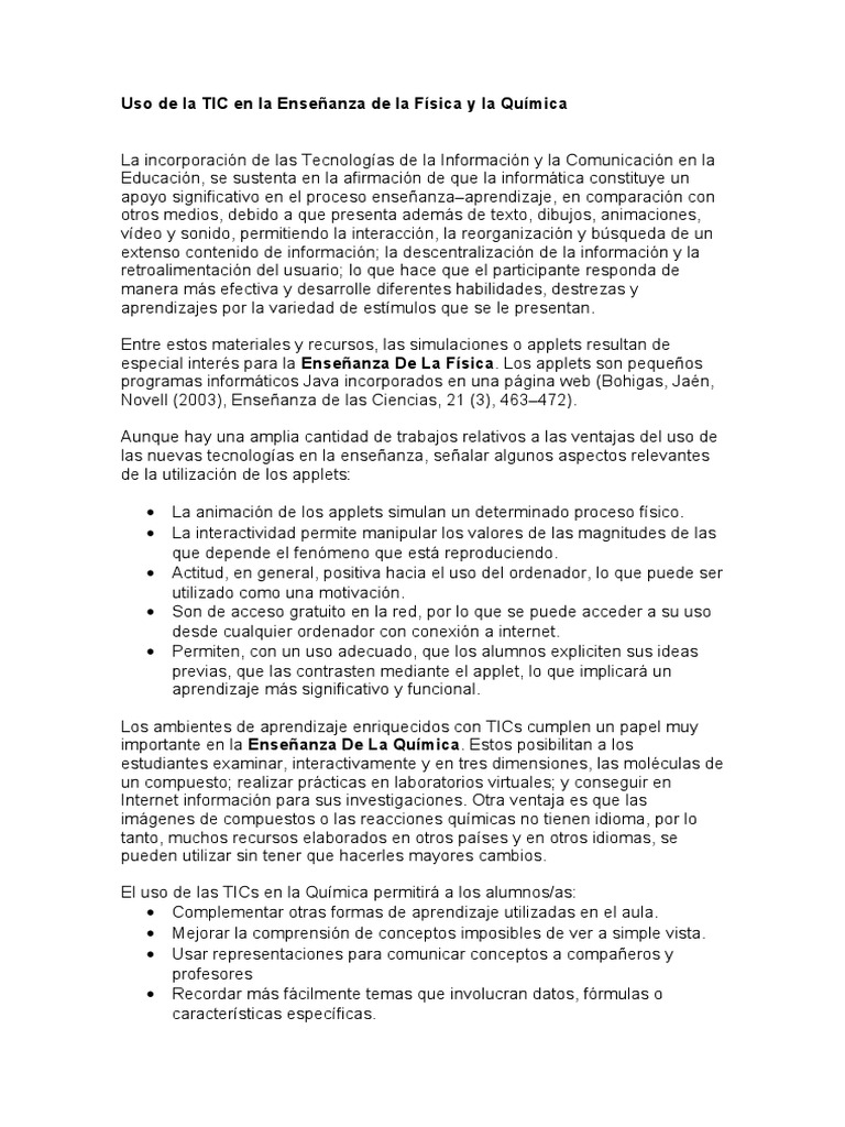 Uso de Las Tic en La Enseñanza de La Física y Química | PDF ...