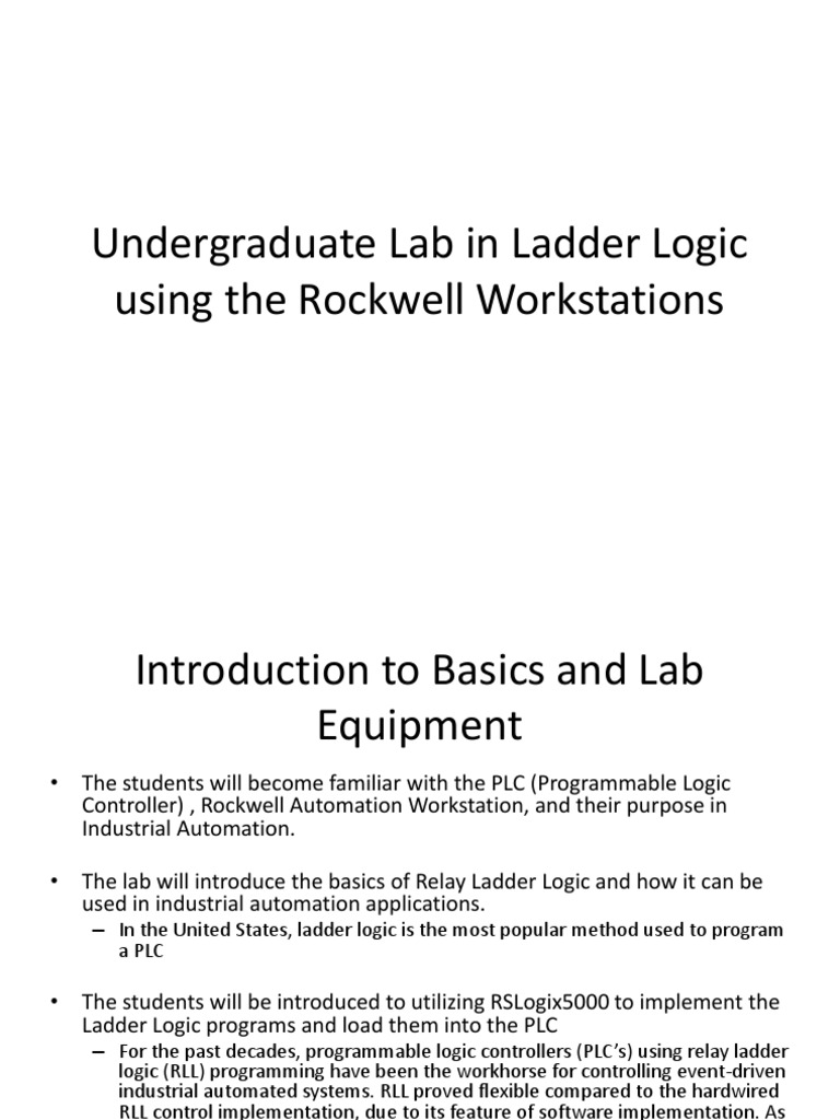 Undergraduate Lab in Ladder Logic Using The Rockwell For Display PDF