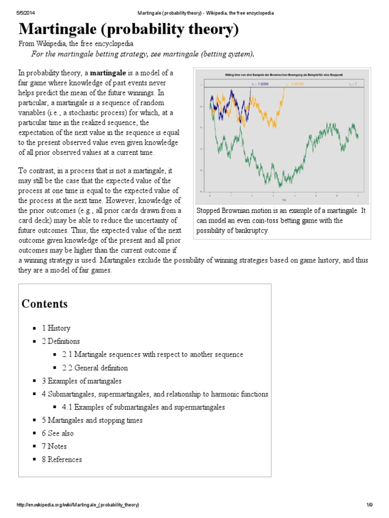 Martingale (Probability Theory) - Wikipedia, The Free Encyclopedia | PDF |  Probability Theory | Statistical Theory