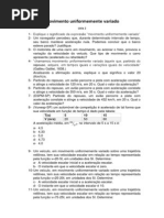 Movimento Uniformemente Variado Lista 2