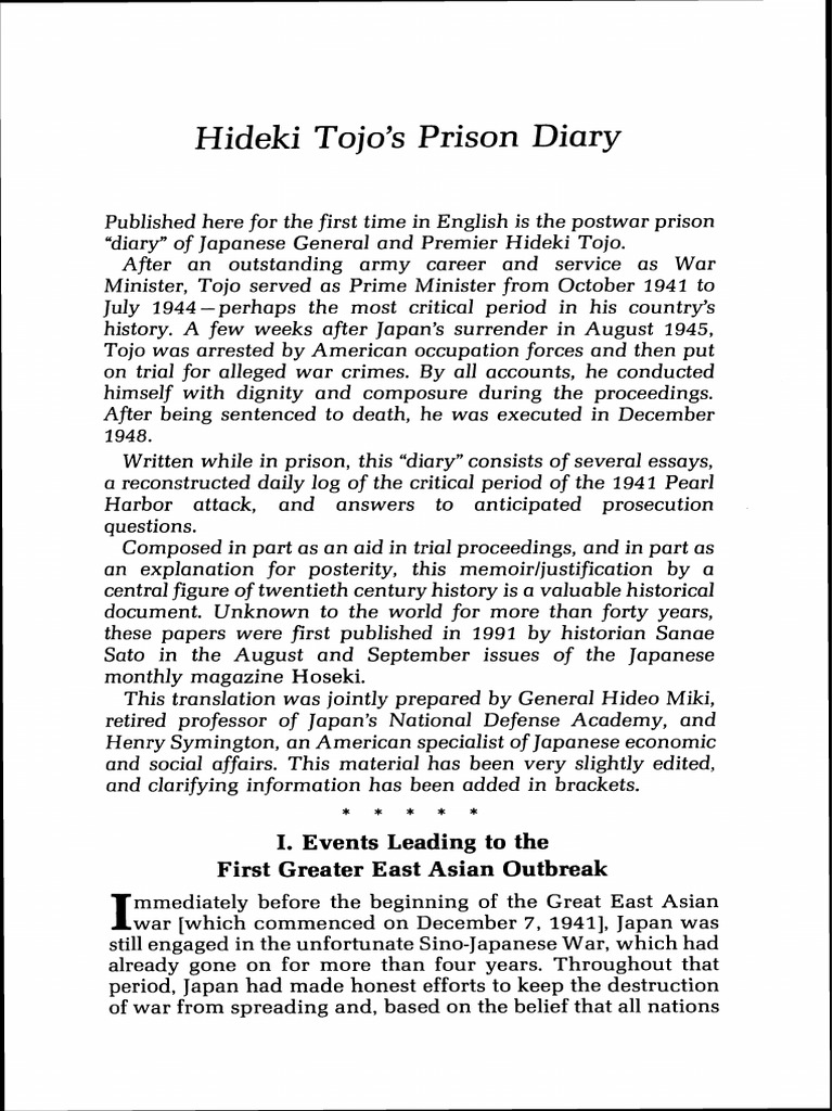 Hideki Tojo's Prison Diary Insights | PDF | Empire Of Japan ...