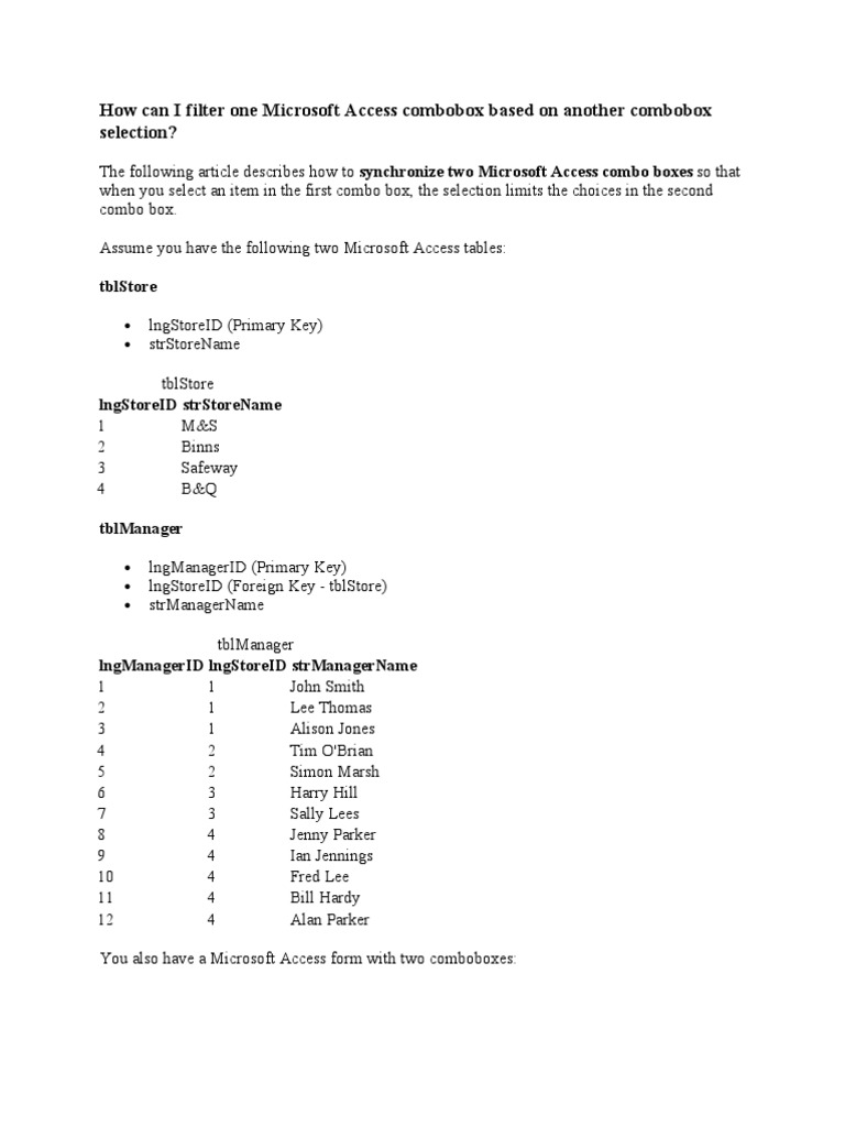 Syncing Combo Boxes in MS Access | PDF | Microsoft Access | Information ...