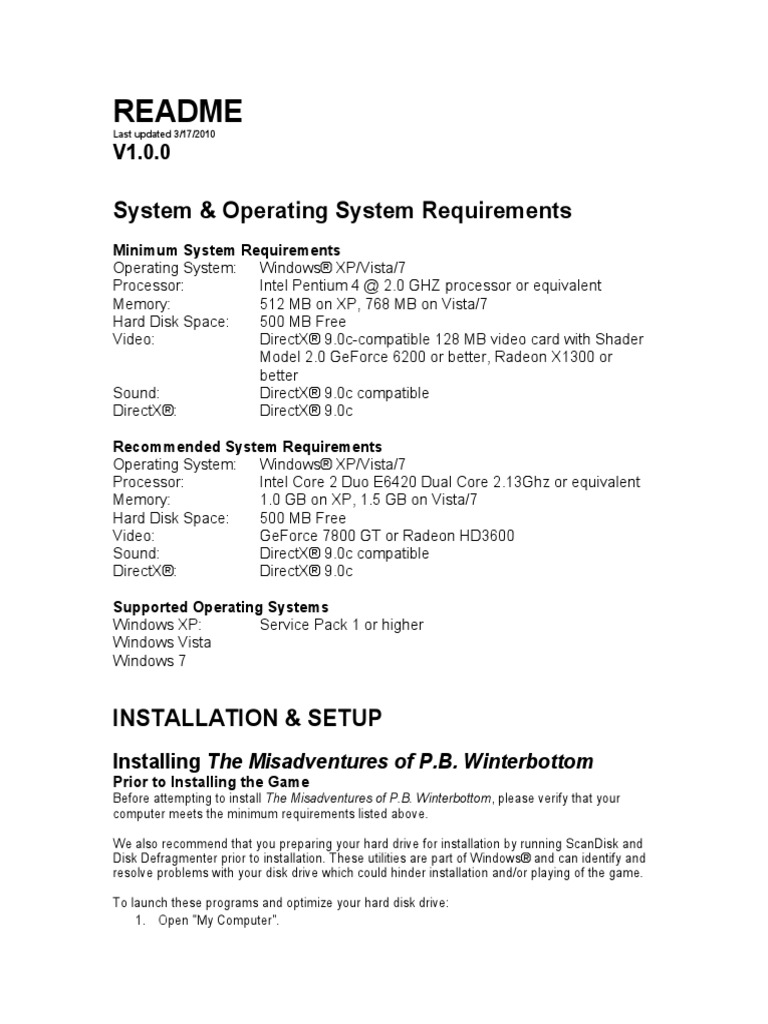 Readme: System & Operating System Requirements | PDF | Personally ...