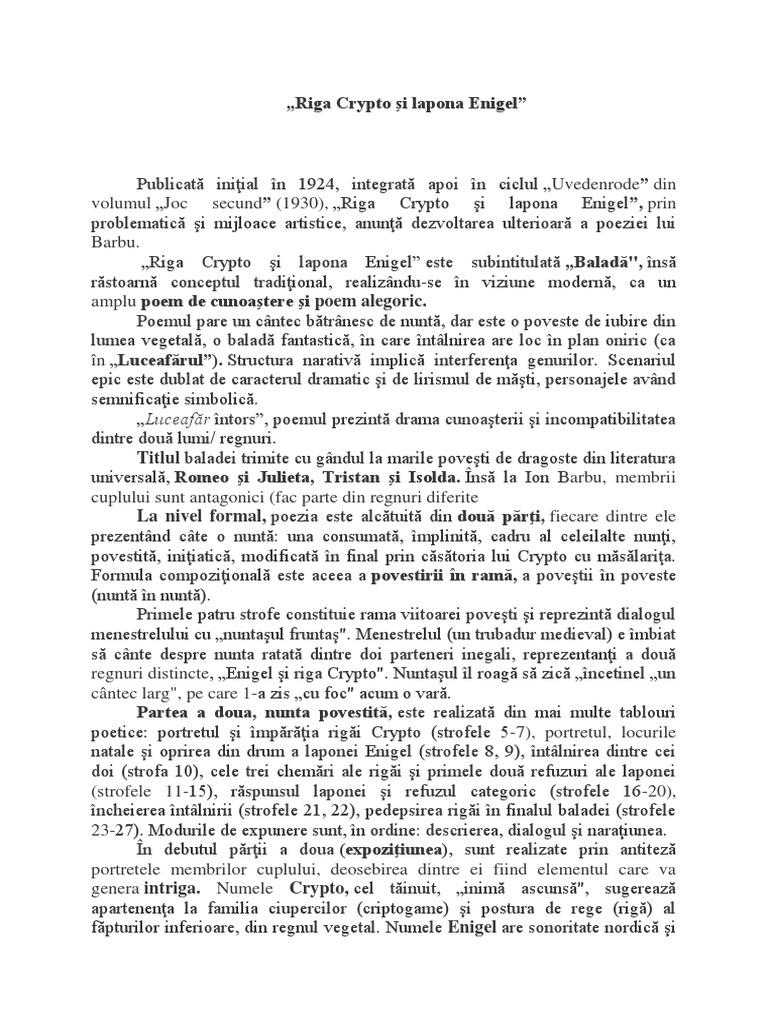 Riga Crypto ?i Lapona Enigel" Eseu | PDF