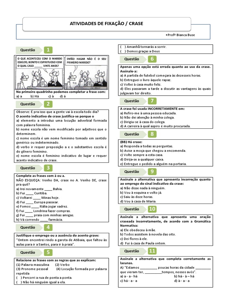 Atividades de Crase para 9º Ano | PDF | Linguística | Idiomas