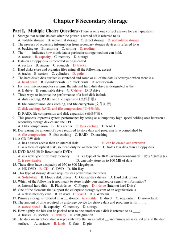 Exercises Chapter8 Secondary Storage (For Students) OK | PDF | Disk ...