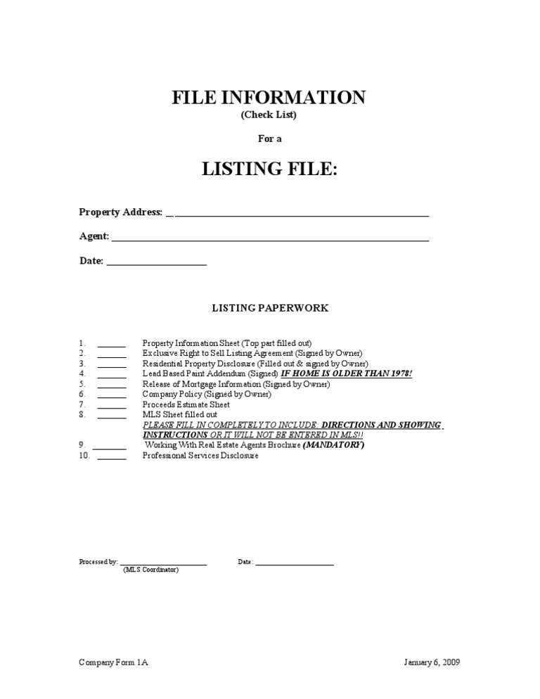 Real Estate Listing Information Checklist | PDF