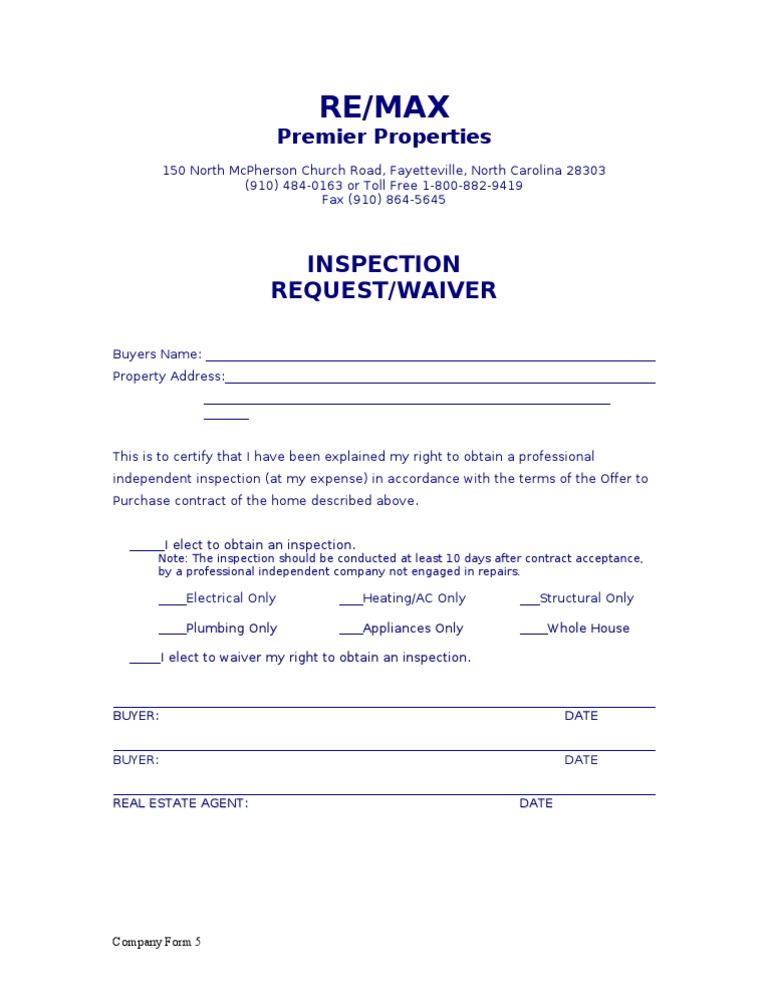 Buyer Inspection Waiver Form | PDF