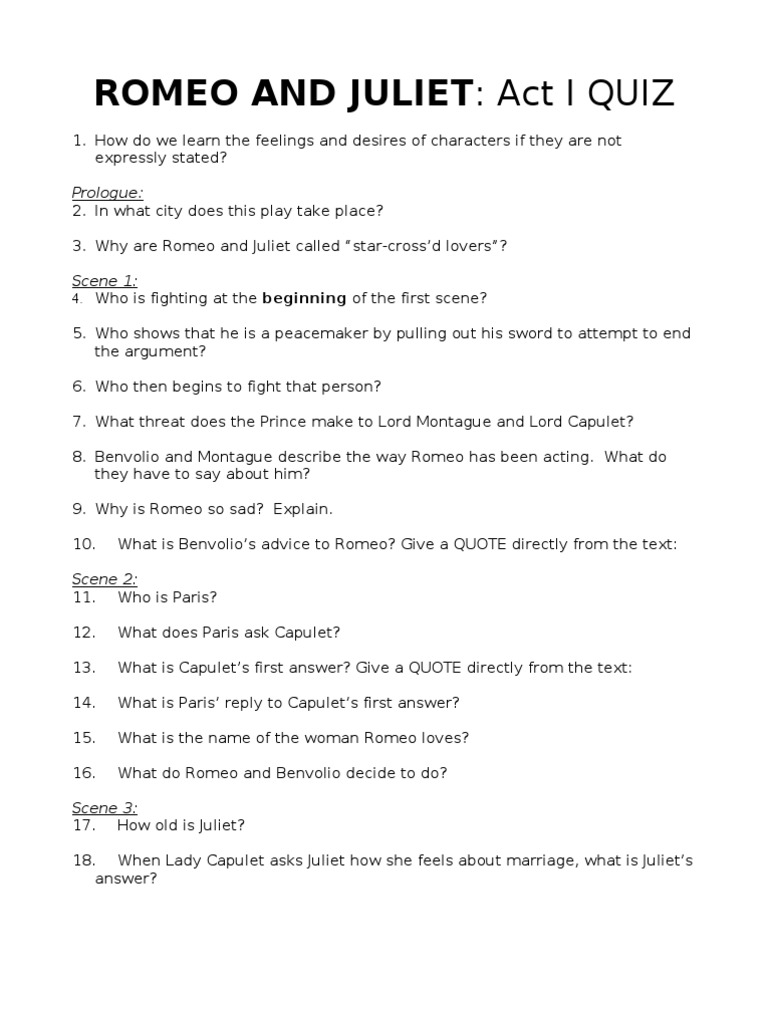 Romeo And Juliet Act 1 Quiz