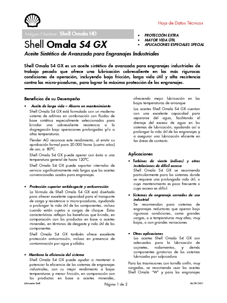 Shell Omala S4 GX | PDF | Engranaje | Lubricante