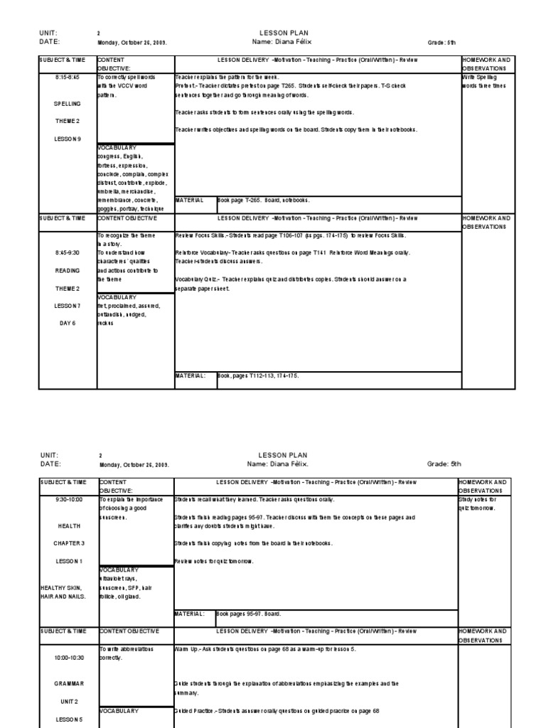 5th Grade Lesson Plan Oct 26-30 | Books | Lesson Plan
