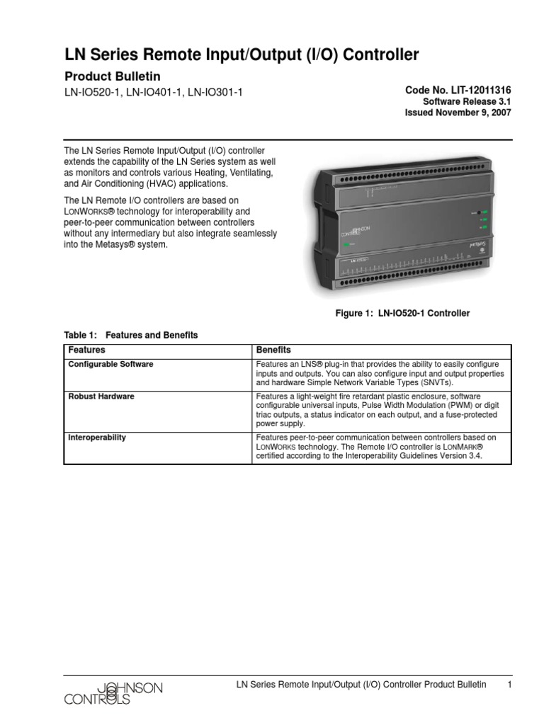 LN Series Remote Input/Output (I/O) Controller: Product Bulletin | PDF ...