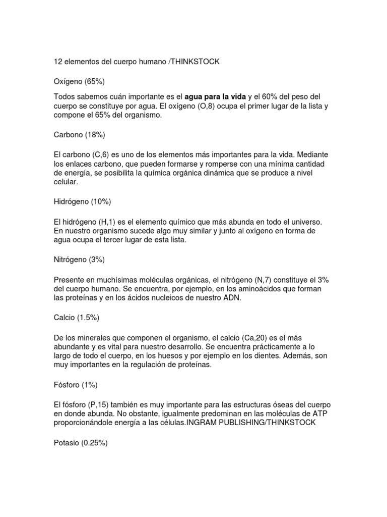 12 Elementos Del Cuerpo Humano | PDF