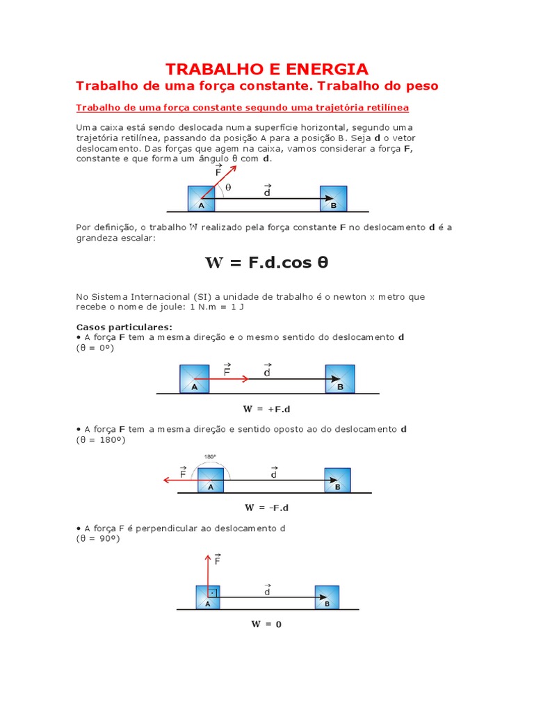 Trabalho e Enegia | PDF | Energia potencial | Potência (Física)