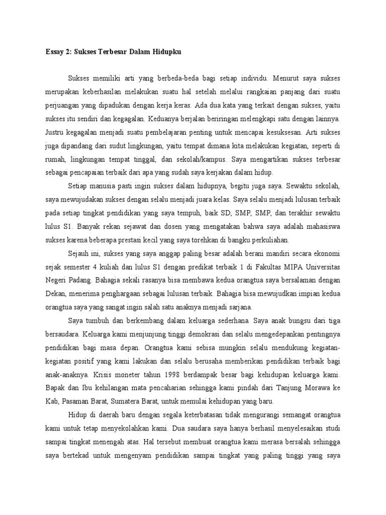 Essay 2 Sukses Terbesar Dalam Hidupku