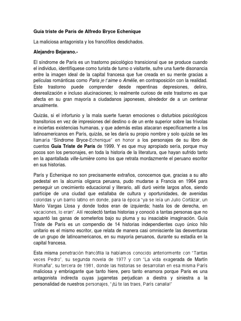 Guía Triste de París de Alfredo Bryce Echenique PDF Science