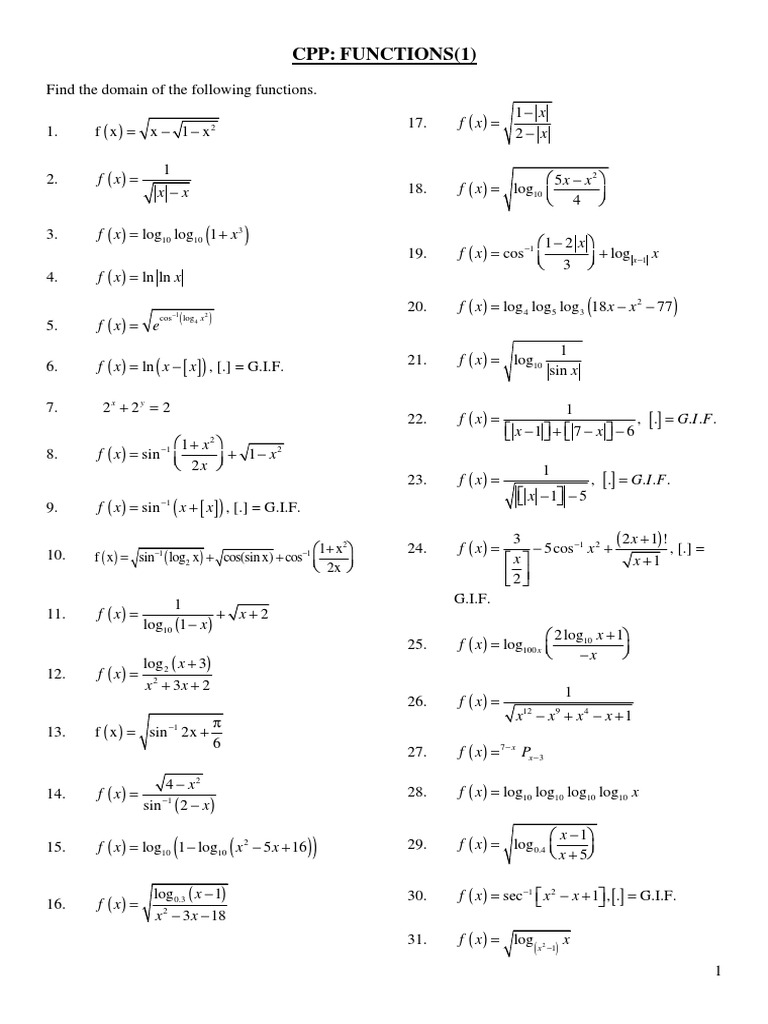 Practice Problems on Functions (Maths) | Algebra | Mathematical Logic ...