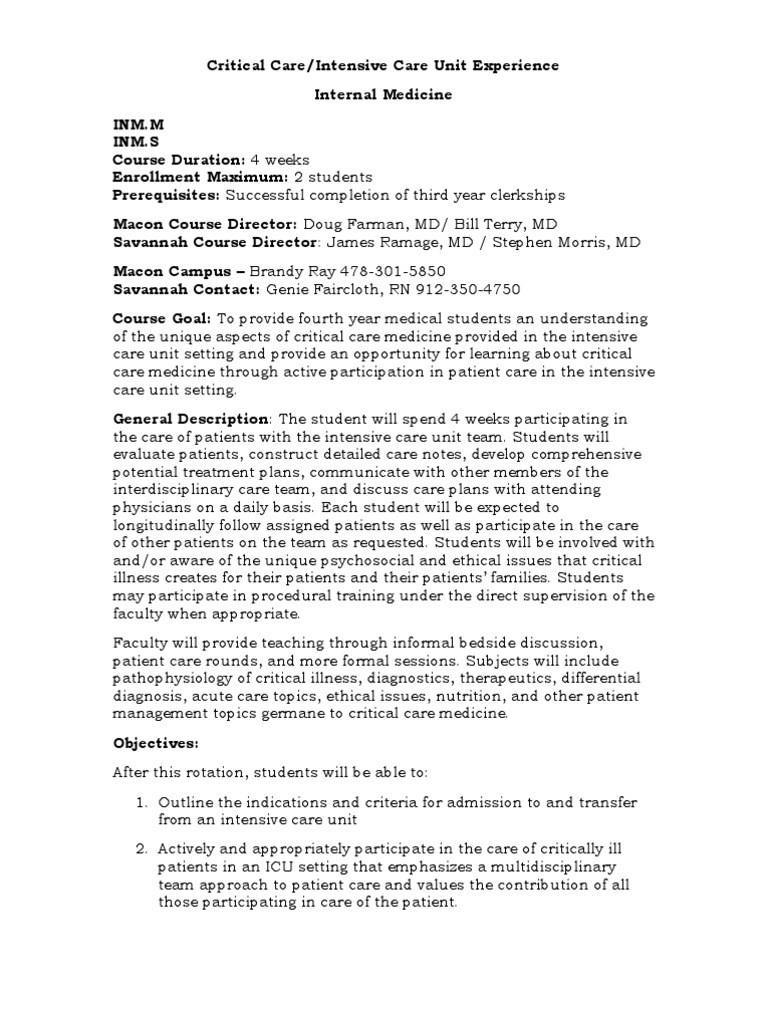 ICU Experience for Fourth-Year Students | PDF | Intensive Care Medicine ...