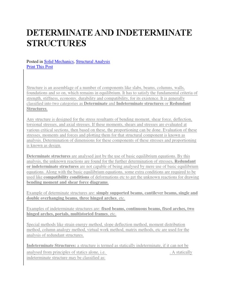 Determinate And Indeterminate Structures Files Bending Stress Mechanics
