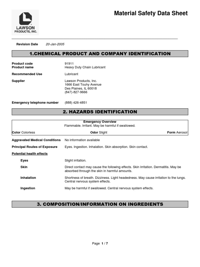 Lawson Products, Inc Heavy Duty Chain Lubricant PDF Firefighting