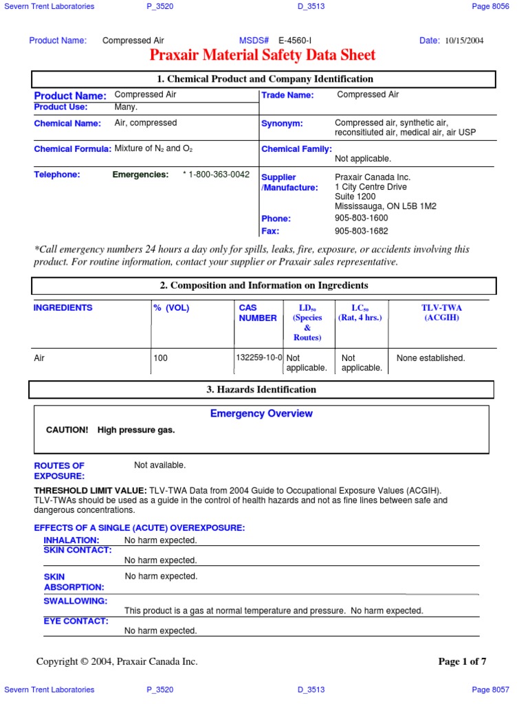 Praxair Compressed Air Fires Personal Protective Equipment