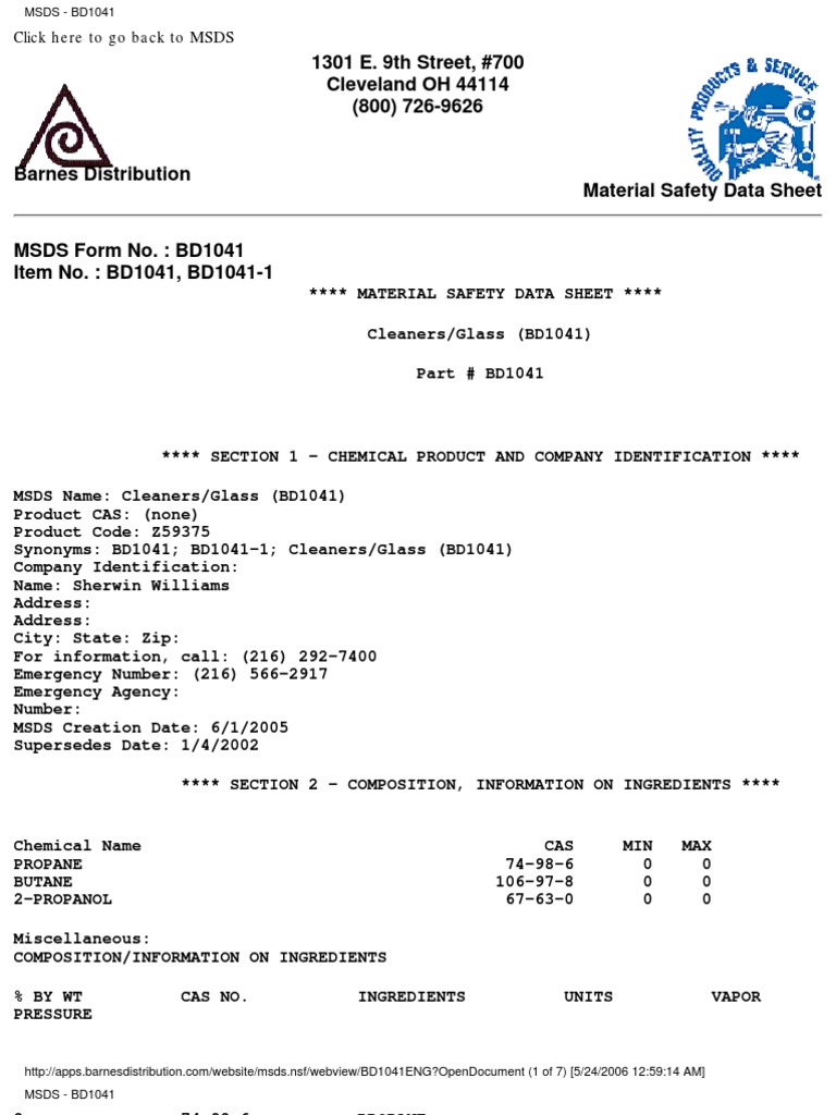 Sherwin Williams - Cleaners Glass - BD1041 | PDF | Volatile Organic ...