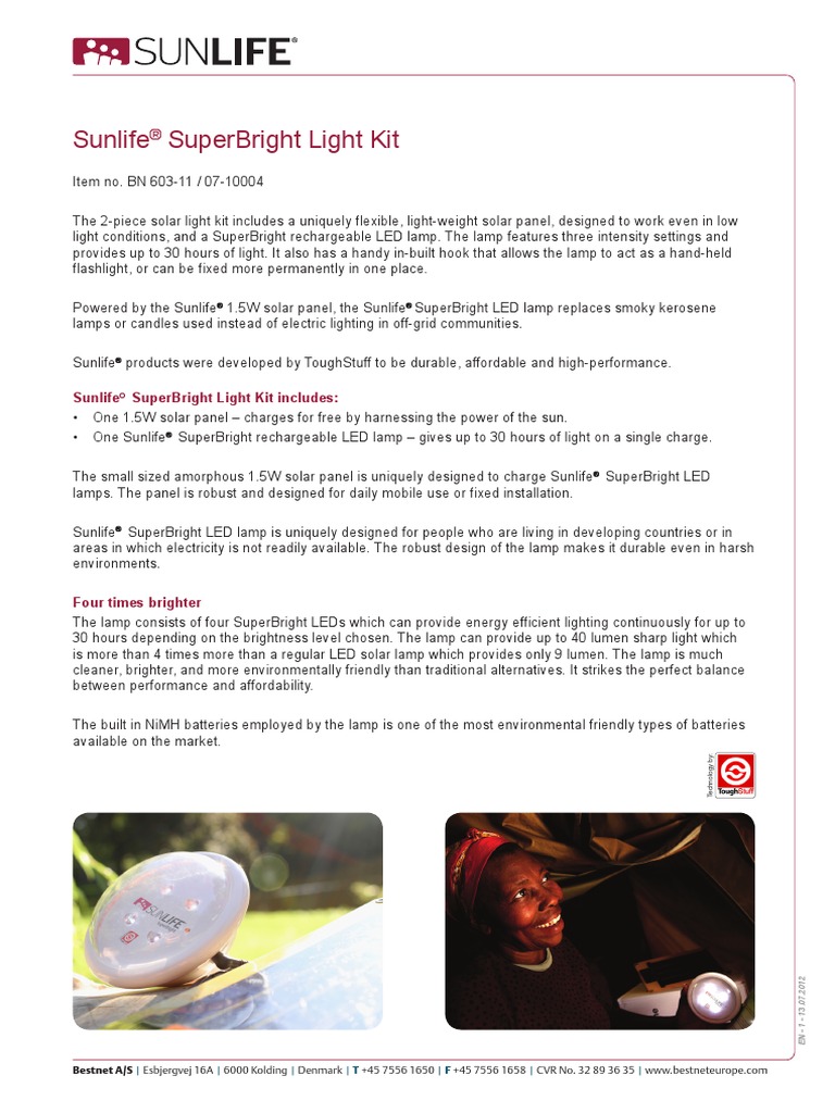 Sunlife Superbright Light Kit Includes | PDF