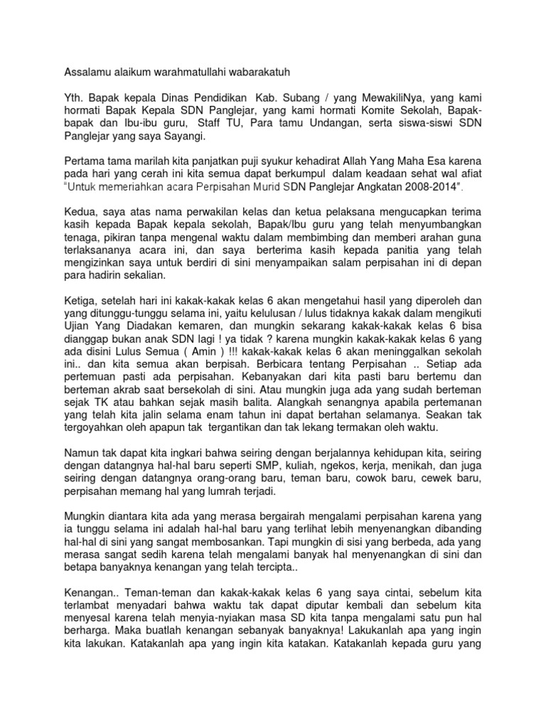 Pidato Perpisahan Sekolah Sd