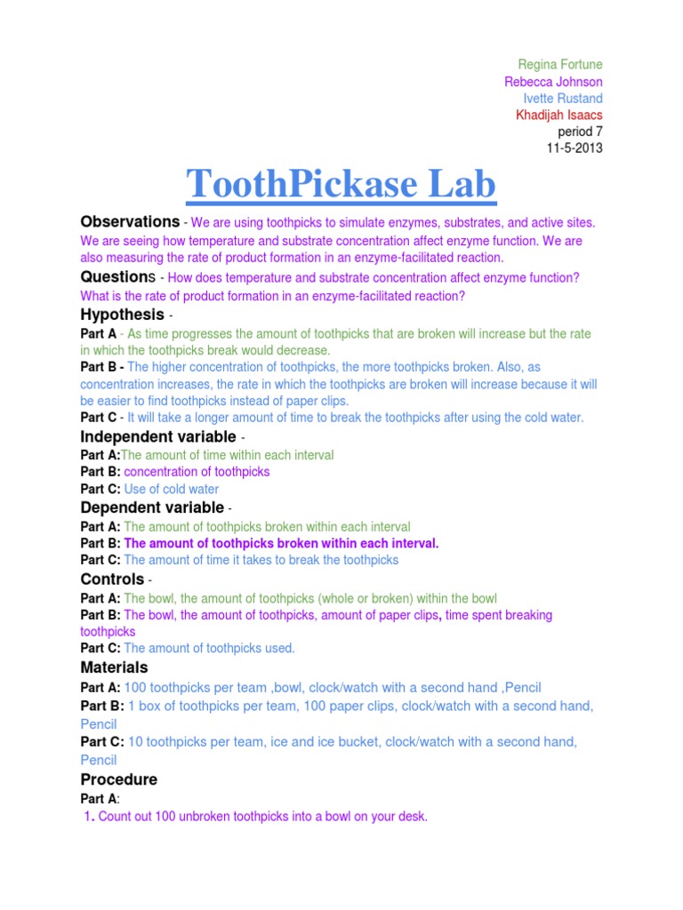 Toothpickase Lab Denaturation (Biochemistry) Enzyme