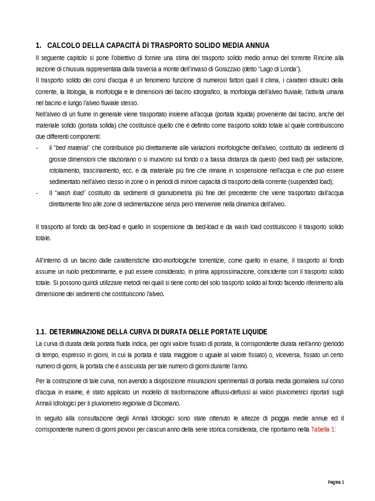 Esempio Calcolo Trasporto Solido Medio Annuo