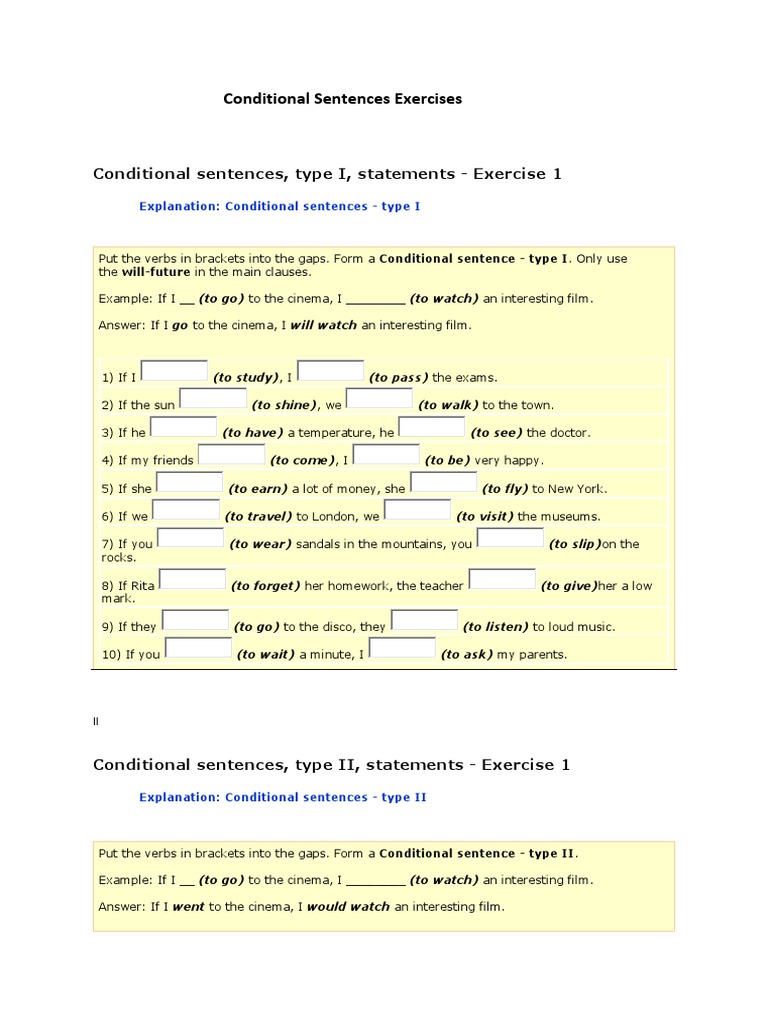 Conditional Sentences Exercises | Download Free PDF | Sentence ...