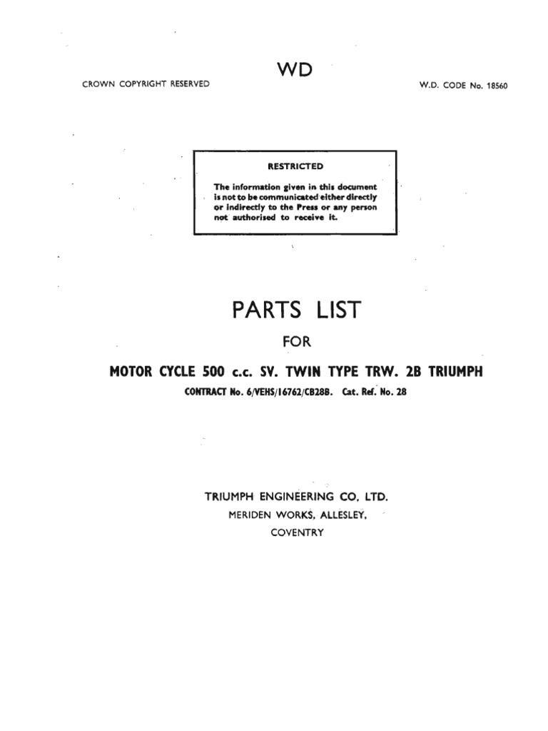 Triumph TRW 500cc Military Motorcycle Parts