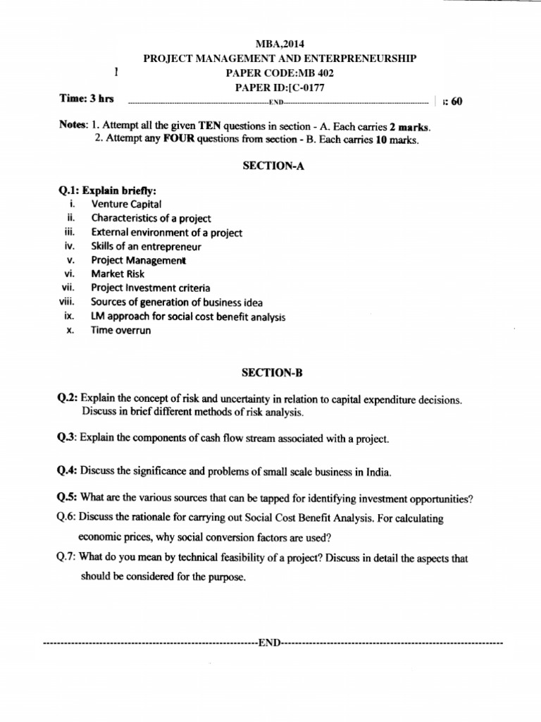 MBA Project Management & Entrepreneurship | PDF | Business | Finance ...