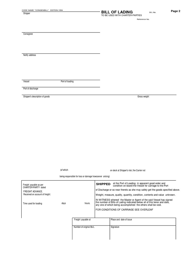 Congenbill 1994 Bill of Lading Guide | PDF | Law | Business