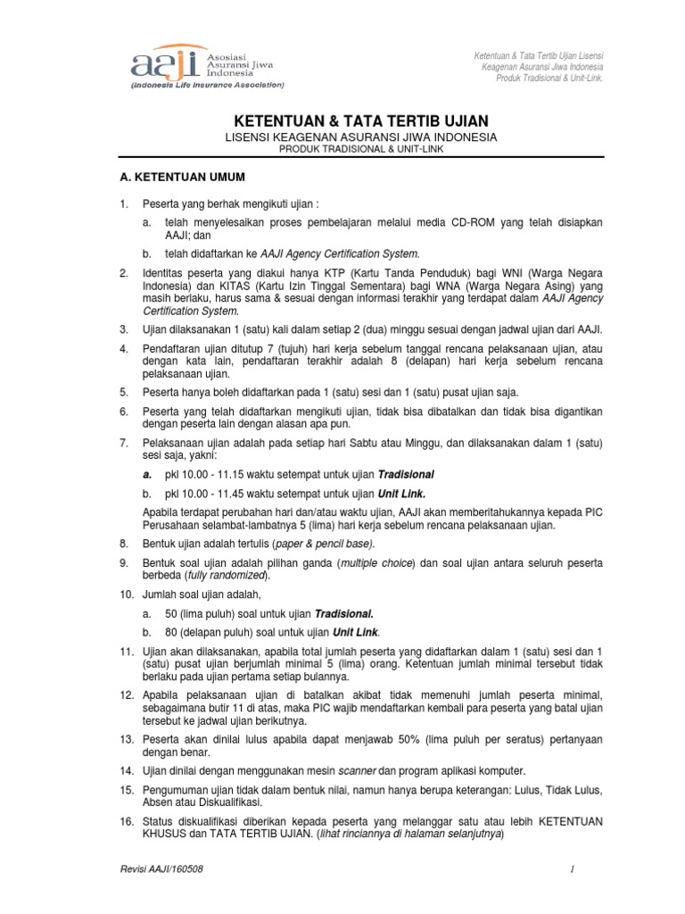 5 Ketentuan Tata Tertib Ujian Aaji