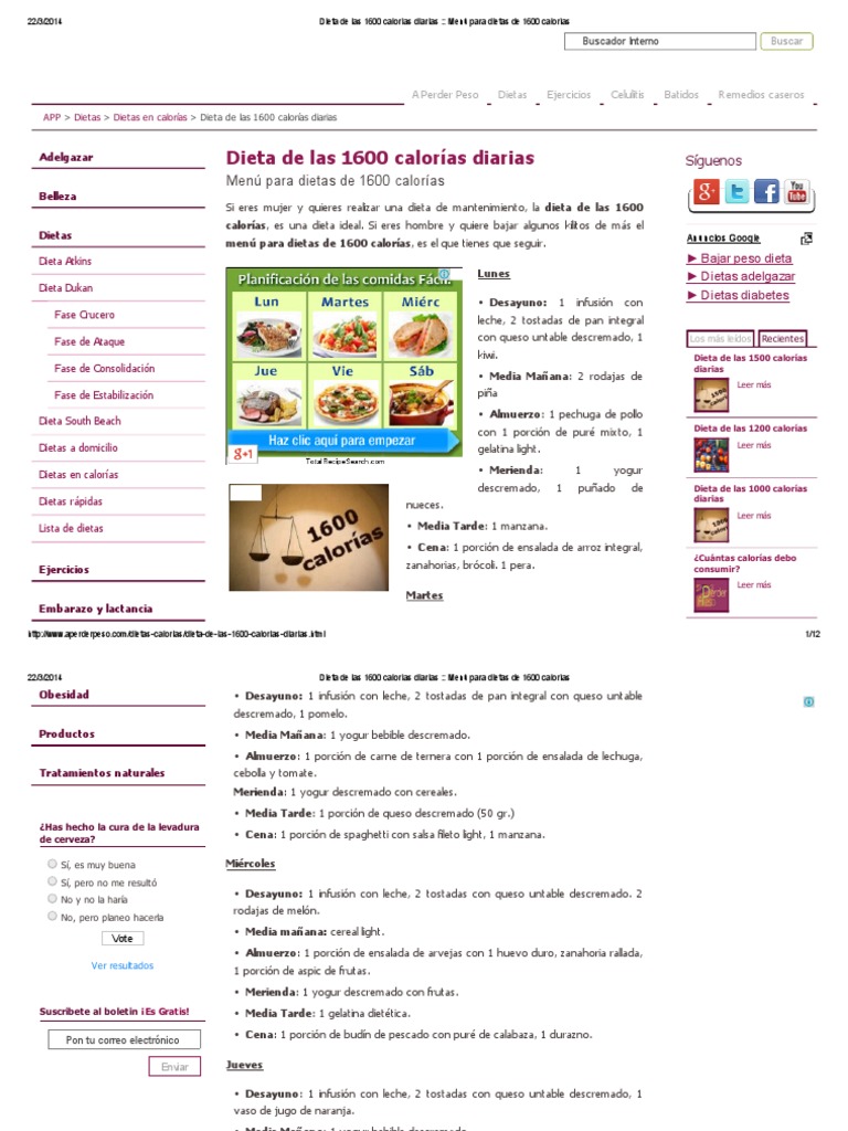 Dieta 1300 Calorias Menu Semanal Pdf