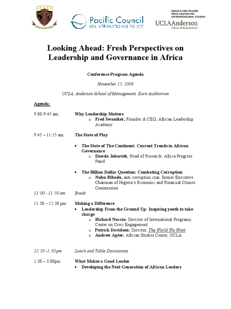 Leadership and Governance in Africa Conference | PDF | Career & Growth
