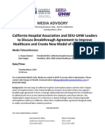 California Hospital Association and SEIU-UHW Leaders to Discuss Breakthrough Agreement to Improve Healthcare and Create New Model of Labor Relations