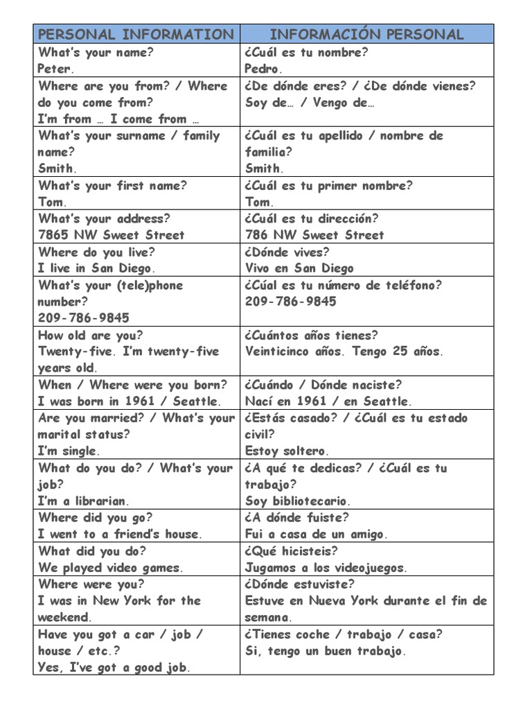 100 Preguntas y Respuestas Básicas en Inglés | PDF | Tecnología ...