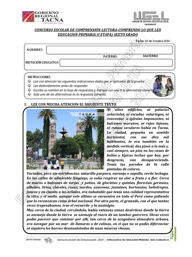 Comprension Lectora Sexto Grado